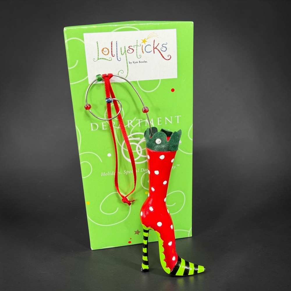 Department 56 Lollysticks Kym Bowles Red Polka Dot High Heel Boot Ornament 4inch